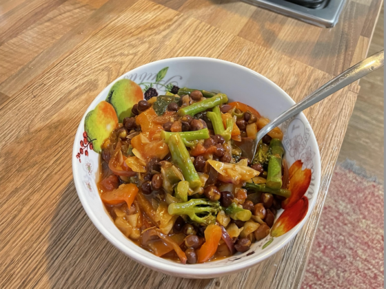 Home-cooked vegetable and lentil meal prepared as part of a simple daily healthy eating routine.