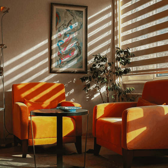 Minimalist sustainable lifestyle interior with simple furniture and natural light