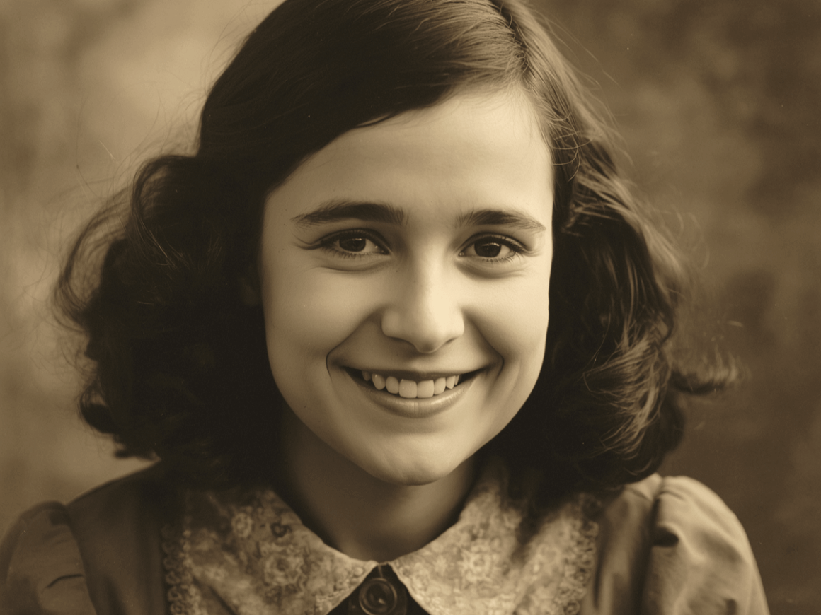Portrait of Anne Frank smiling, representing writing as a creative hobby and personal expression.
